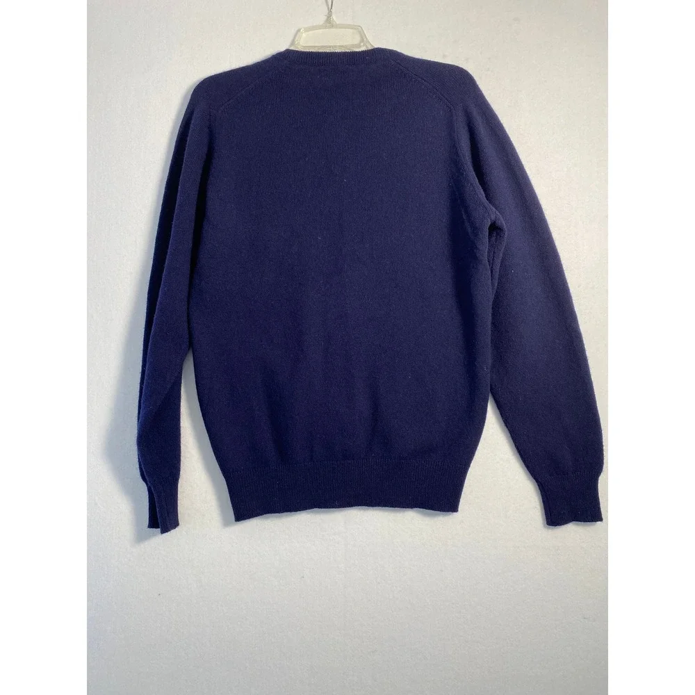 Vintage 100% Pure Cashmere V-Neck Sweater Navy Blue Made in Scotland Mens Sz M/L